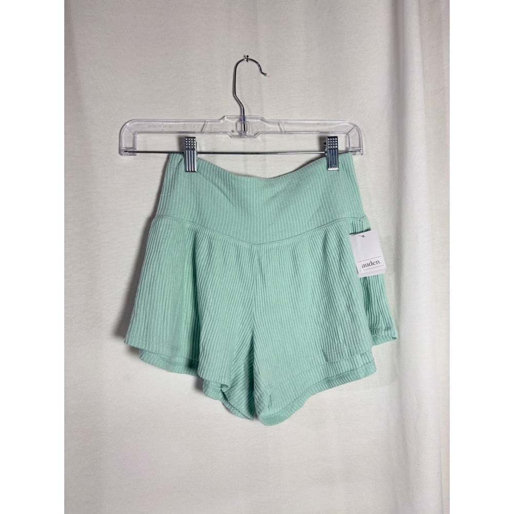 Auden Women XS Mint Green Ribbed Knit Pajama Shorts High Rise Sleep Loungewear